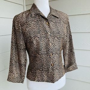 ICE Leopard Print 100% Silk Button Down Blouse Size Small